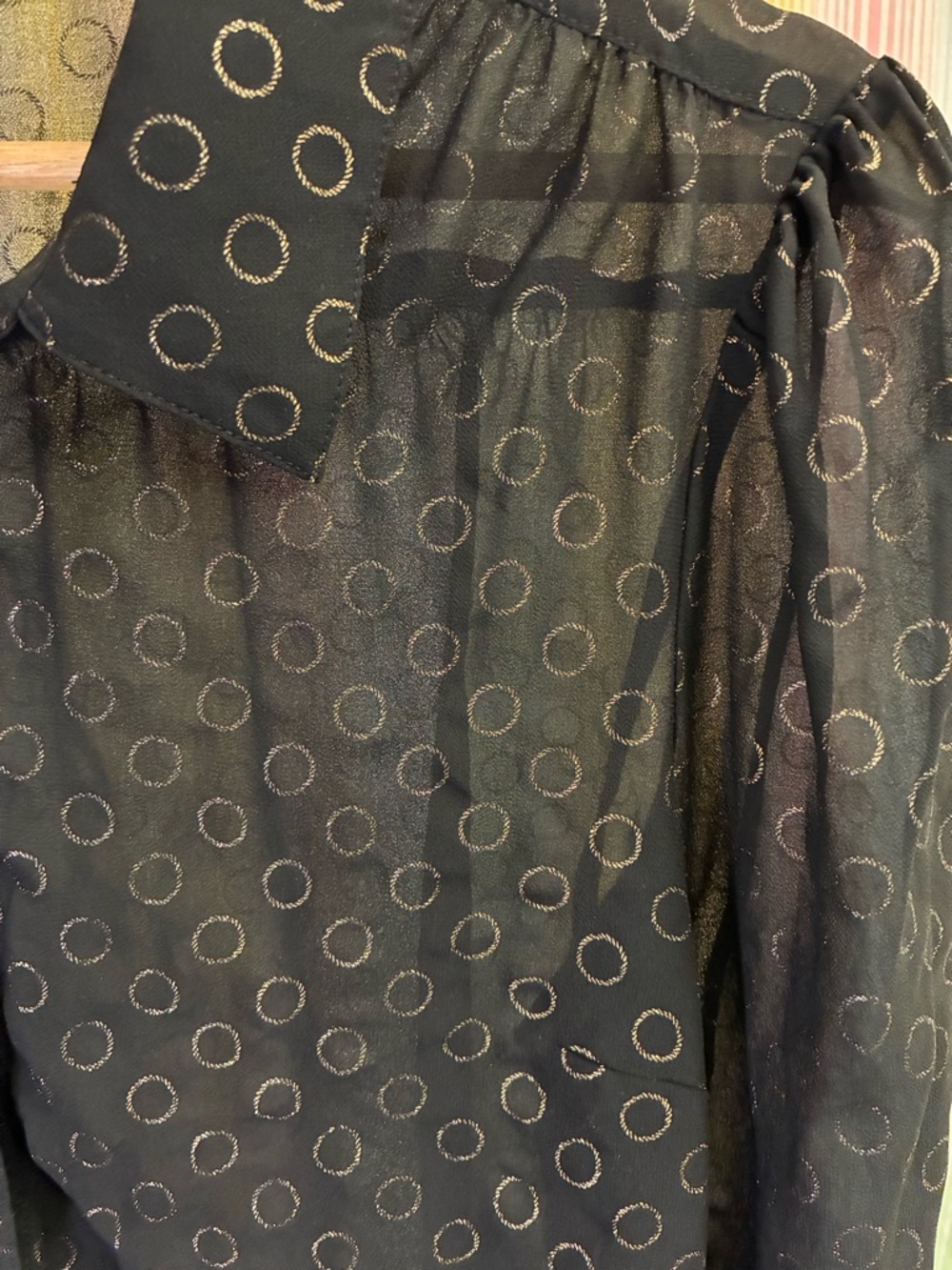 ModCloth Black Sheer Blouse with Metallic Gold Circle Pattern Size M - Picture 5 of 5
